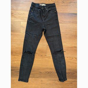 PAIGE Distressed Skinny Ankle Jeans 26 Faded Black